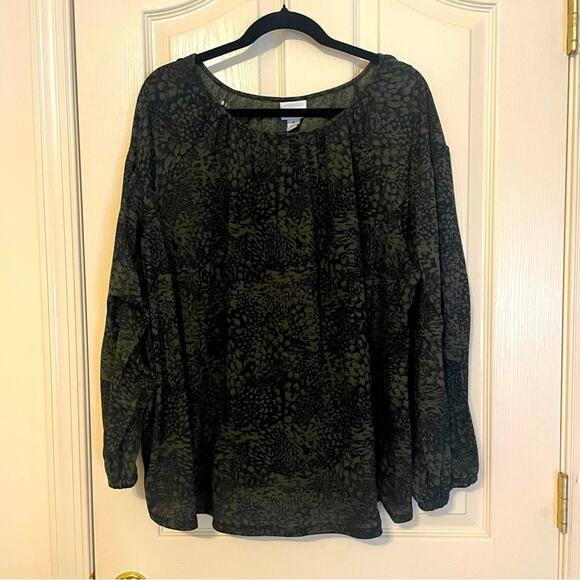 Ava & Viv Green Black Ling Sleeve Top‎ Size 1X - Picture 7 of 7